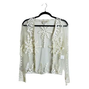 Knot Knots Sheer Embroidered Cardigan Womens Small White Mesh Lace Boho Cover Up
